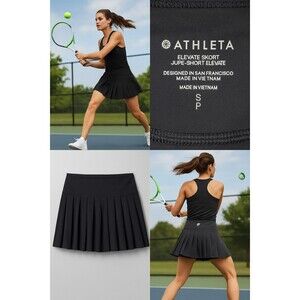 Athleta Elevate Skort Size S Black Tennis Pickleball Athleisure Pleated Golf